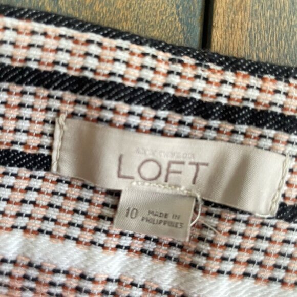 Ann Taylor LOFT Chevron Textured Mini Skirt Pink Black White - Size 10 (R8) - Picture 8 of 9